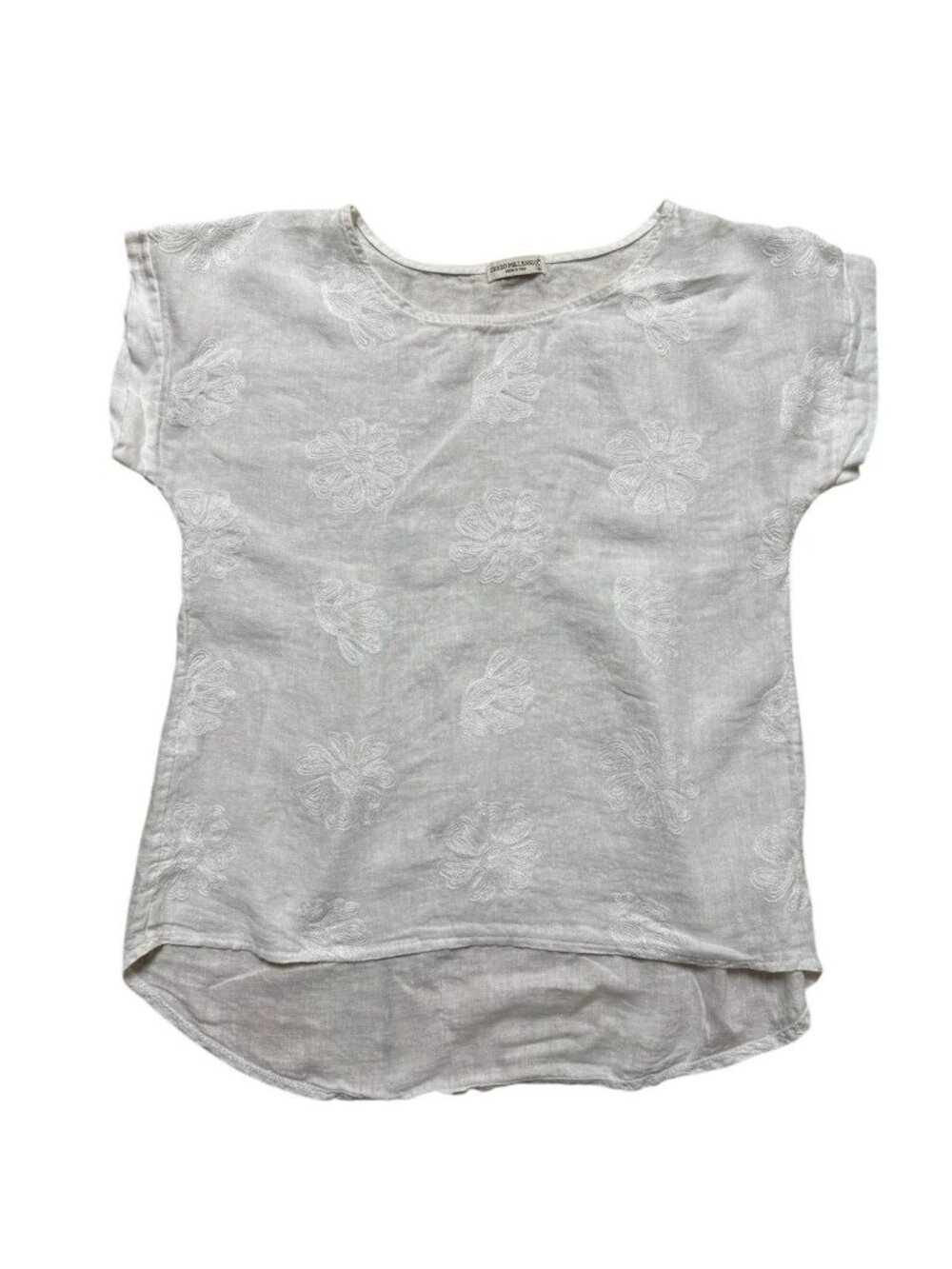 Terzo Millennio Linen Top L White Embroidered Made Italy Boho Relaxed